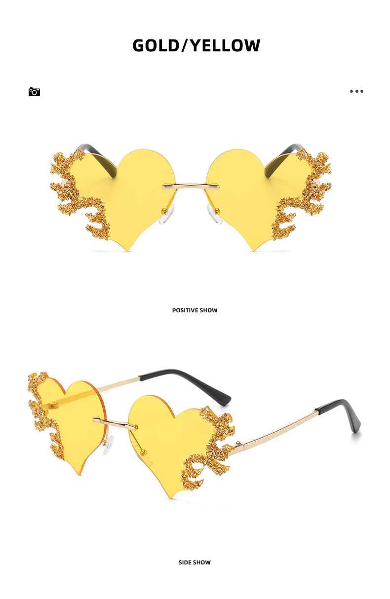 Rimless Sunglasses Women Luxury Brand Rhinestone Sun Glasses Ladies Cute Heart Shape Punk Party Eyewear очки від сонця женские