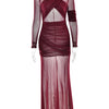 Articat Elegant Mesh Patchwork Long Sleeve Bodycon Party Club Evening Dress Sexy Double Layer Perspective Vestido Autum Clothing