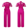 Mlaiscsr Elegant White Jumpsuits with Sashes Club Outfit for Women Lace Patchwork Short Sleeve Birthday Party One Piece Rompers