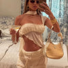 Weird Puss See Through 2-Piece Set Scarf Strapless Top Mesh Irregular Hem+Multi-Pleated Skirt Beach Party Matching Pretty Suits