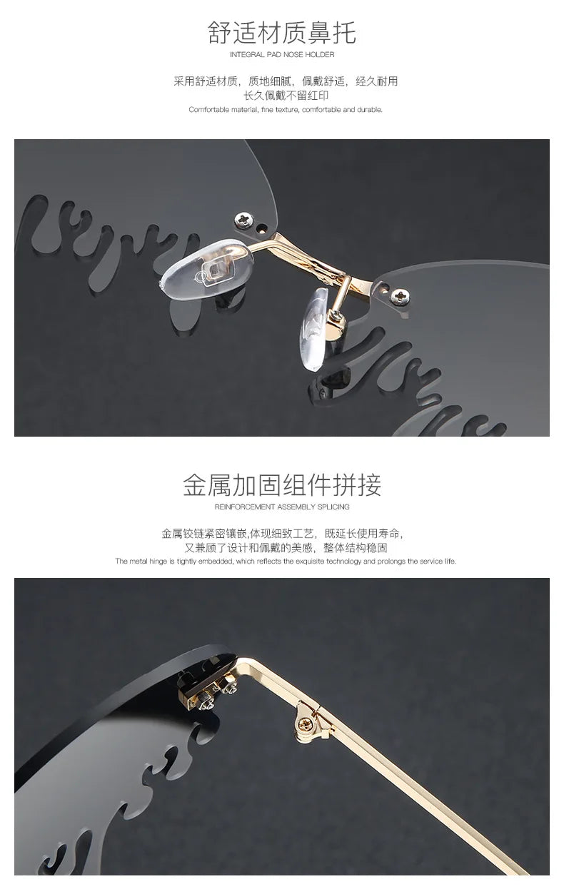 New personalised rimless sunglasses male Europe and the United States prom weird trend of irregular tears sunglasses female
