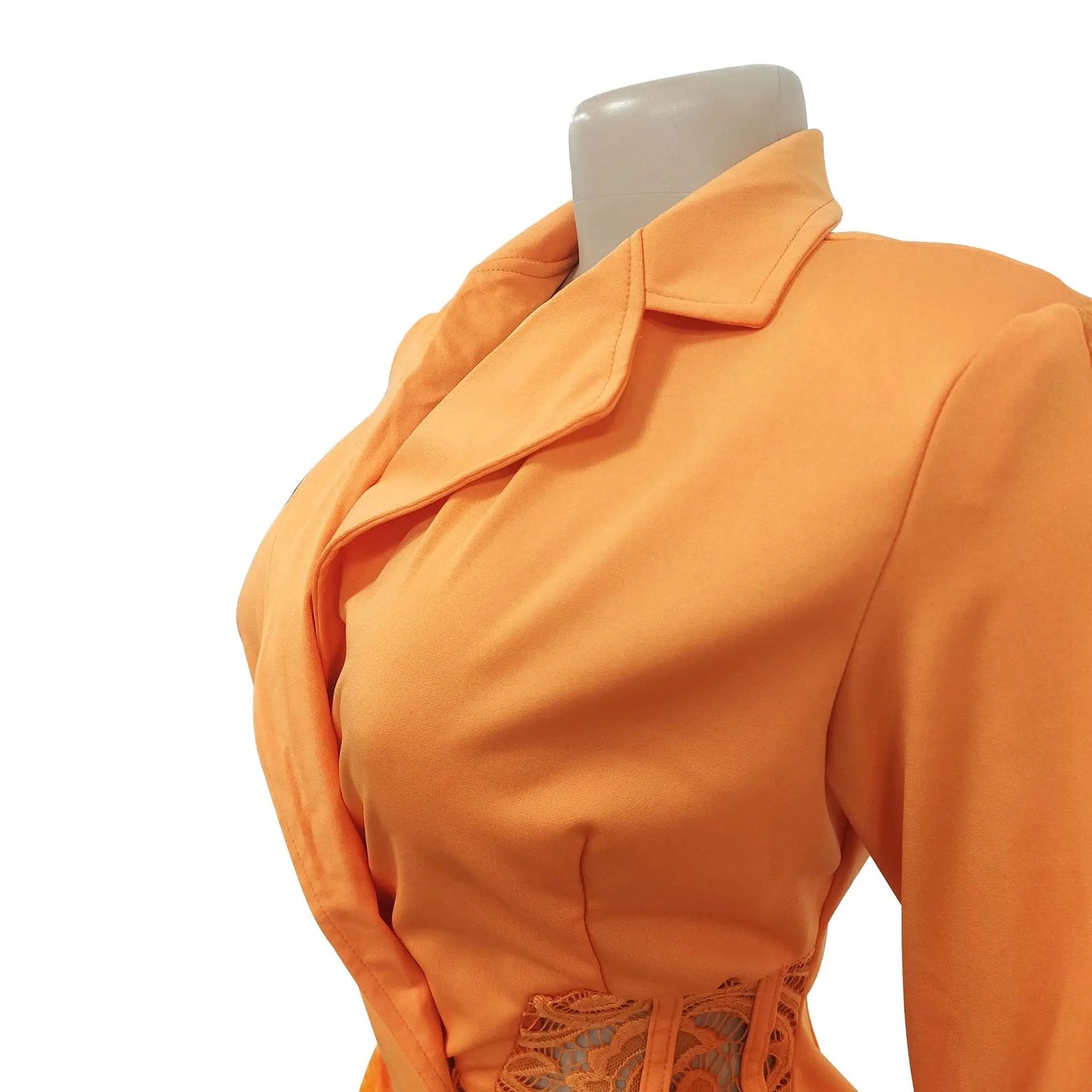 FANAN Elegant Women Double Breasted Tassel Hem and Long Sleeve Notched Collar Lace Waist Patchwork Blazer Dress Vestidos 2022