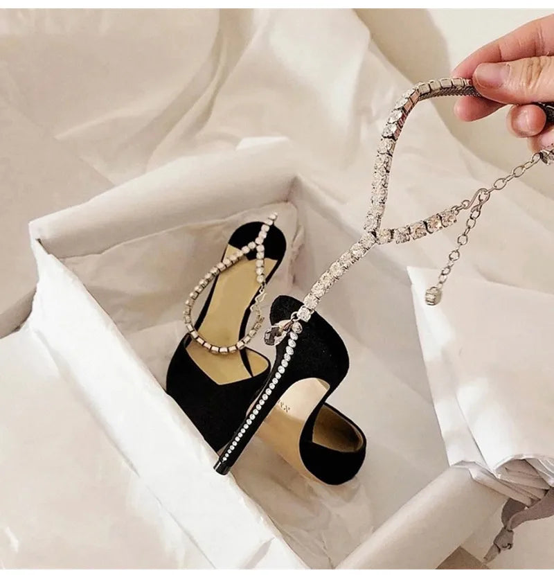 Luxury Crystal Sequined Women Pumps Elegant Thin High heels Spring Summer Fashion Chains Party Shoes Sexy Wedding Bridal Shoes