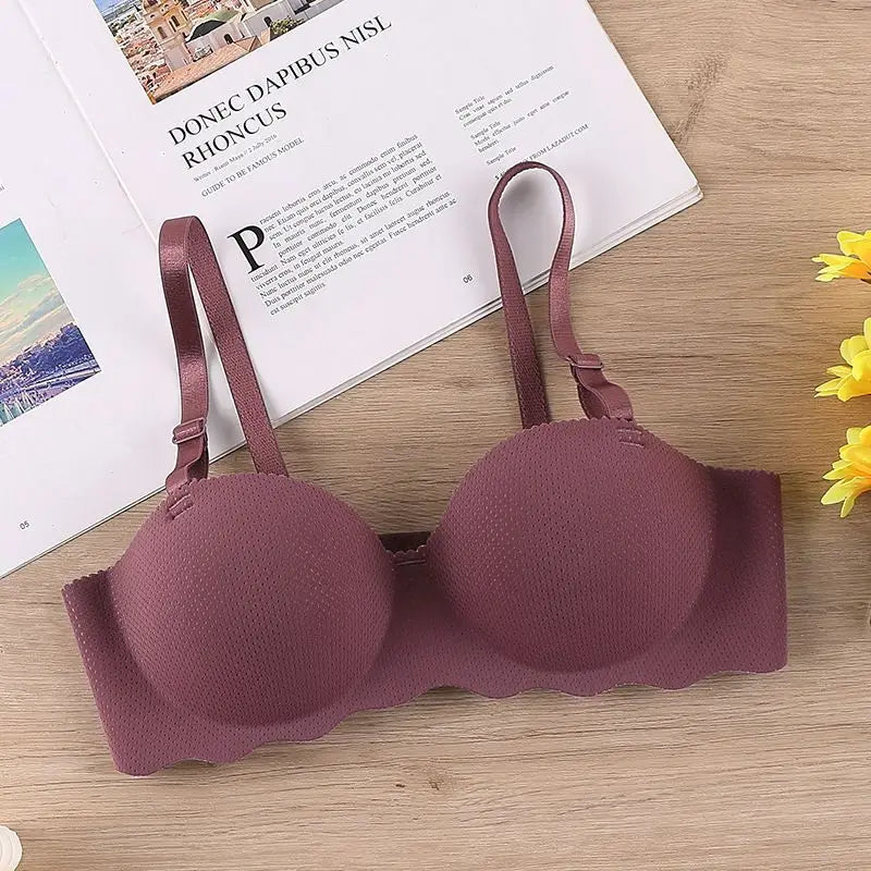 Explosive French Simple British Ice Silk Bra One Piece Thick Cup Girls Gathering No Steel Rings Women's Underwear