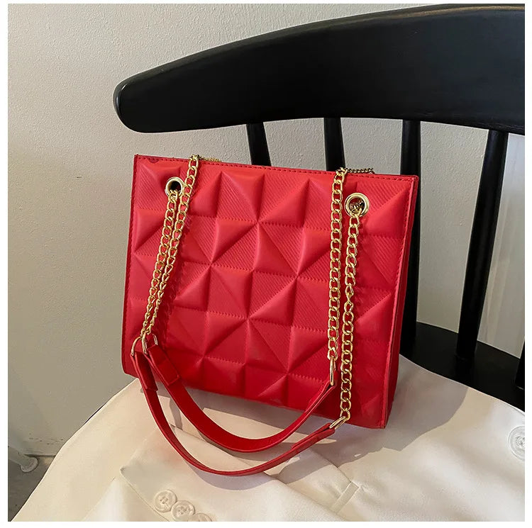 Ladies Fashion Large Capacity Chain Bag Retro Square Tote Bag Diamond Texture Shoulder Crossbody Daily Hundred Underarm Handbag