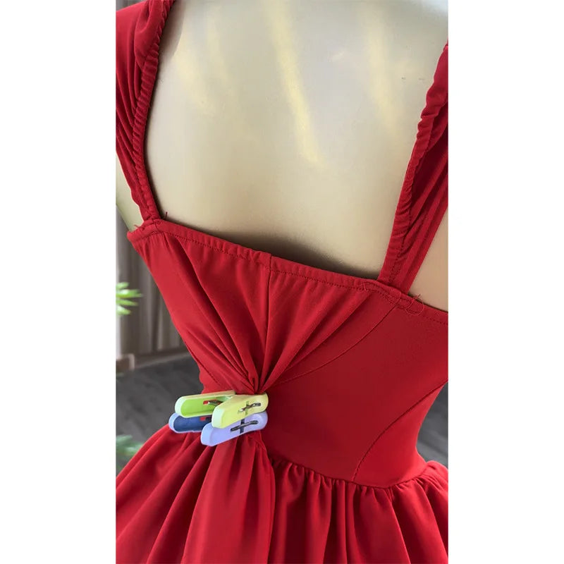 CM.YAYA Women Strapless Sleeveless Pleated Mini Dress 2025 Spring Sweet Sexy Birthday Evening Night Party Vestidos Dresses
