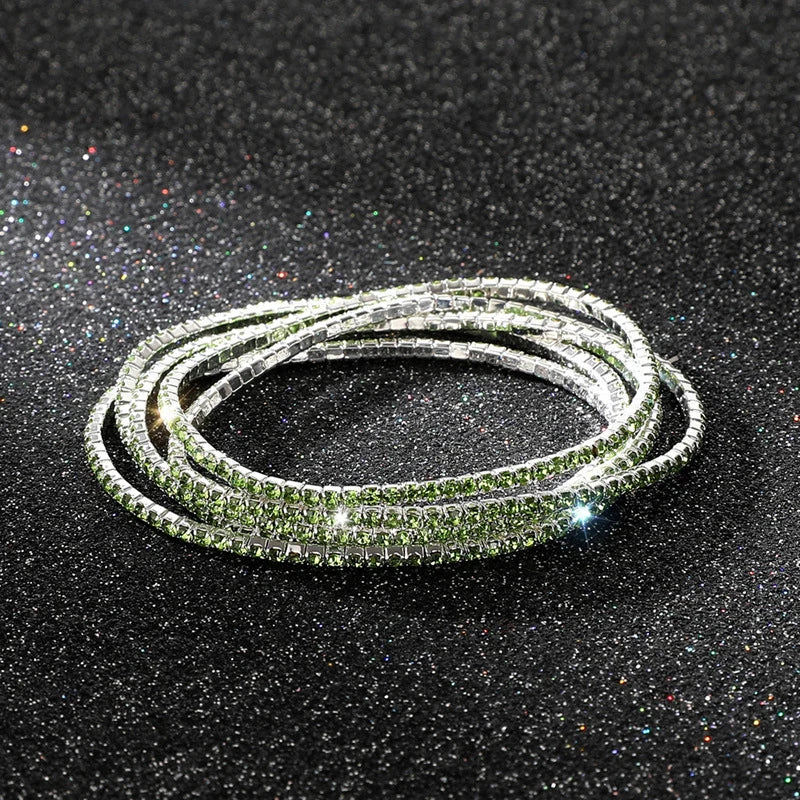 5Pcs/Lot Elastic Crystal Bracelets 2mm Charming Gold Color Crystal Rhinestones Metal Bangle Bracelet Jewelry DIY Gift