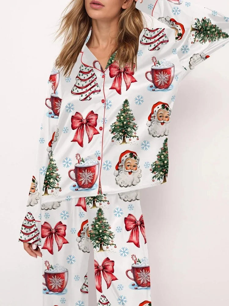 Christmas Tree Long Sleeve Women's Pajamas Set Fashionable Casual Comfortable 3D Printed Casual Y2K Women's Pajama Set 2025
