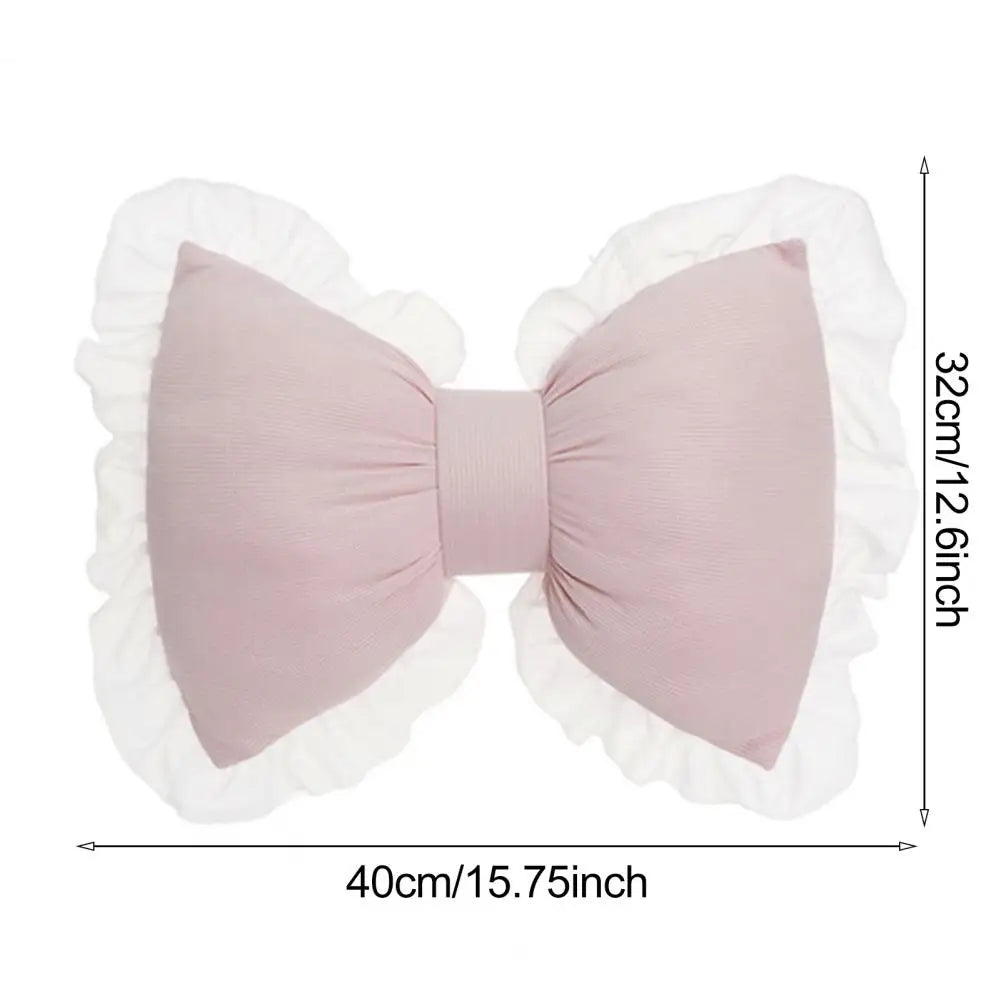 Pink Bow-shaped Pillow Ruffle Lace Decor Plush PP Cotton Filling Pillow Bed Couch Sofa Support Pillow Car Seat Companion Pillows