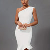 Mermaid Midi Bandage Dress Women Black Bodycon Dress Evening Party Elegant Sexy One Shoulder Birthday Club Outfit 2023 Summer