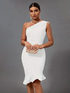 Mermaid Midi Bandage Dress Women Black Bodycon Dress Evening Party Elegant Sexy One Shoulder Birthday Club Outfit 2023 Summer