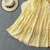 2024 New Summer Flower Print Long Dress Women Vintage Square Neck Ruched Chest Sash Bandage Sundress Party Vestidos