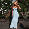 Mingmingxi Summer Elegant Strapless Chiffon Dress 2024 New Arrivals Blue Maxi Pleated Dress Fashion Casual Women's Clothing