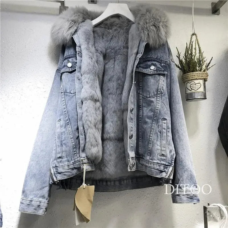 Women Denim Cost Single Breasted Button Jackets Fleece Patchwork Cardigan Pockets Outerwear Casual Warm Solid Loose Fit
