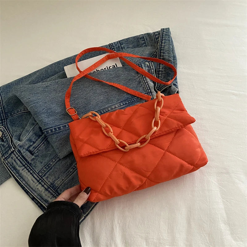 Acrylic Chain Crossbody Square Bags Casual Flap Women Commute Bags Quilted All-match Winter Large Capacity for Girls Shopping
