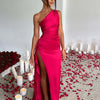 Summer Sexy One Shoulder Satin Long Dress for Women Sleeveless Backless High Split Party Evening Dresses Elegant Cocktail Dress