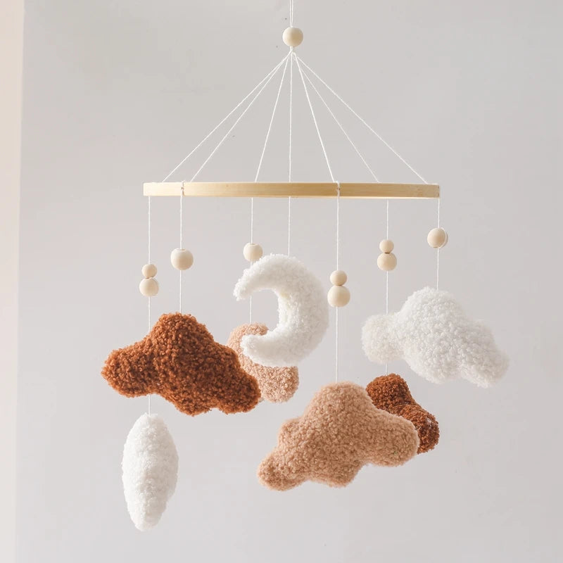 Baby Crib Mobile Bed Bell Rattle Toys Wooden Crochet Stars Pendant Bed Bell Toys Newborn Comfort Crib Bracket Hanging Toys Gifts