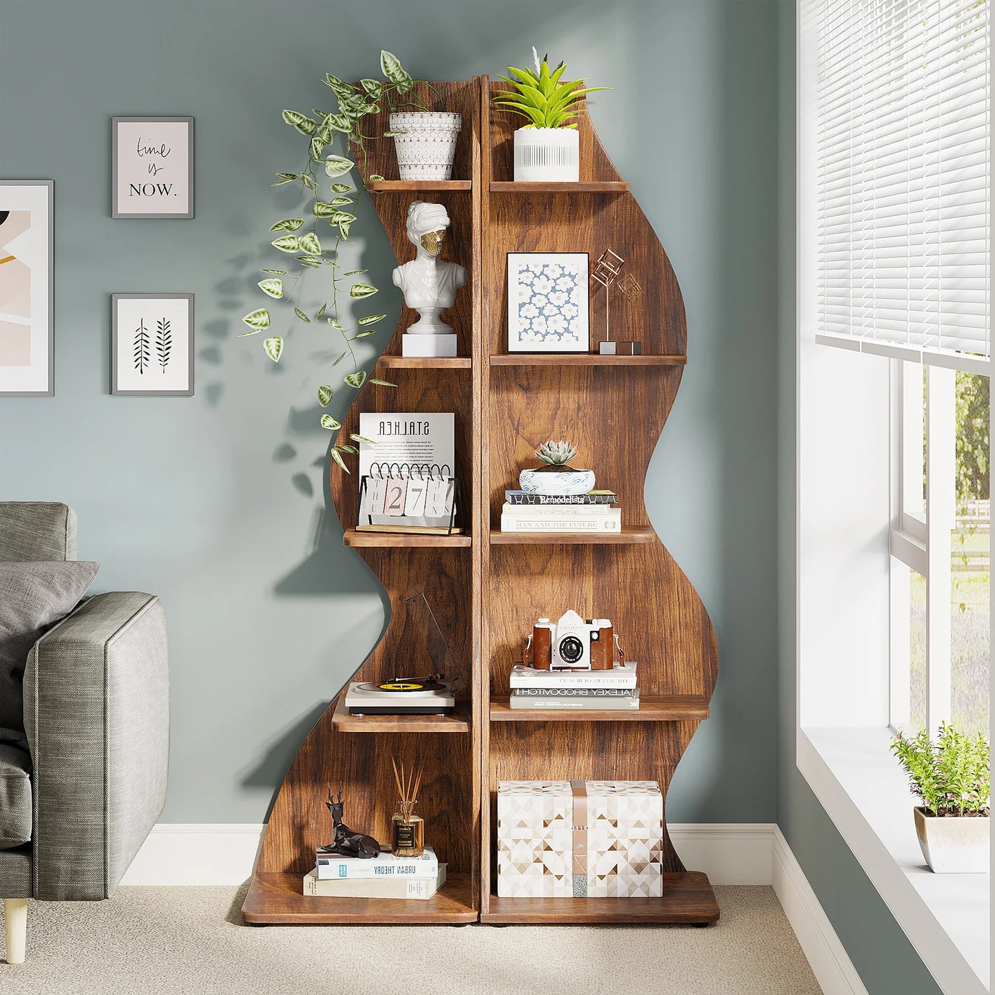 Tribesigns Corner Shelf, Modern 5-Tier Wall Corner Bookshelf, Stylish Corner Small Bookcase Storage Rack Plant Stand