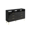 6 Drawers Dresser for Bedroom with LED Lights, High Gloss Chest of Drawers with Metal Legs, Modern Wood Closet Storage Organizer