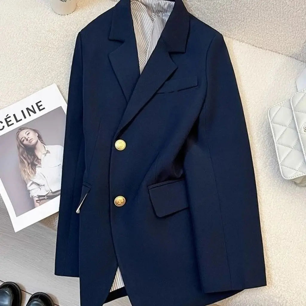 Suit jacket female 2024 early autumn new solid color high-grade feeling slim Joker casual fashion temperament slim top.