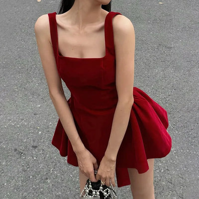Tuularose Red Bow Dress Women's Sexy Backless Slim Tank Top A Line Dress Sleeveless Spaghetti Straps Luxury Party Evening Dress