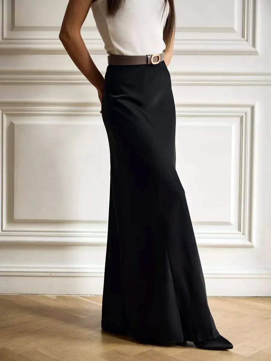 Wolfeel Casual Satin Women'S Skirt Spring Summer Fashion Loose High Waist Maxi Skirts Elegant Simple Slik Fishtail Skirt