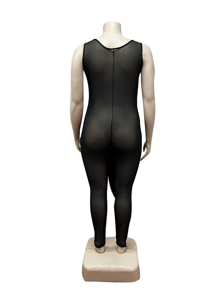Female Jumpsuit Summer One Piece Ladies Mesh Jumpsuit V Neck Sleeveless Sexy Jumpsuit Woman Wholesale Dropshipping