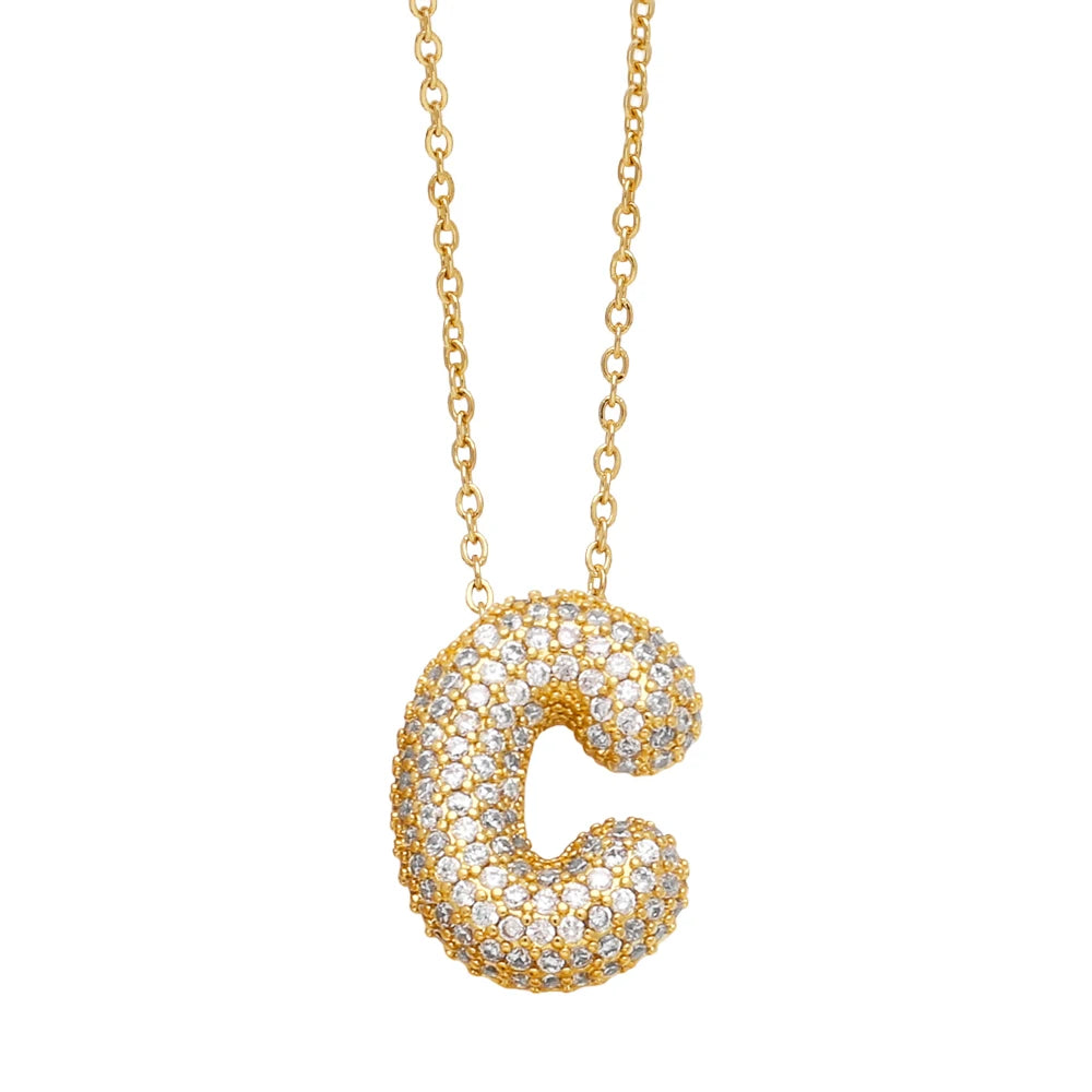 FLOLA Chunky Clear Crystal Initial Necklaces For Women Bubble Letter Necklace Custom Name Jewelry Birthday Gifts nkeb798