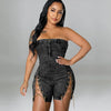 Rompers Women One Piece Elegant Splice Denim Jumpsuits Sexy Slim Fit Strapless Sleeveless Short Pants Sheath Playsuits