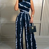 Elegant Women Wide Leg Long Juumpsuit 2024 Spring Summer Fashion Printed Sleeveless Casual Holiday Bodysuits Jumpsuits Trousers