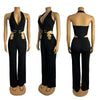 CM.YAYA Women V-Neck Backless Straight Sleeveless Flare Jumpsuits 2025 Summer Hollow Out Sexy One Piece Set Streetwear Outfits