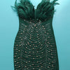 Znaiml Sexy Feathers Rhinestones Backless Diamond Sheer Mesh Bodycon Dresses for Woman Rave Club Birthday Party Night Vestidos