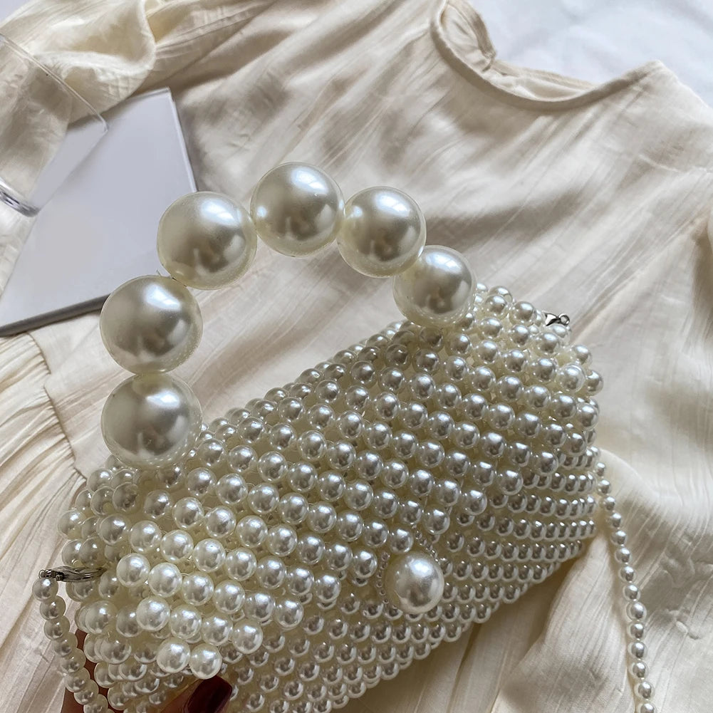 2024 Newest Handmade Pearl Knitting Evening Handbag Luxury Women's Snall Crossbody Bag High-end Hand-Woven Elegant Clutch Purses