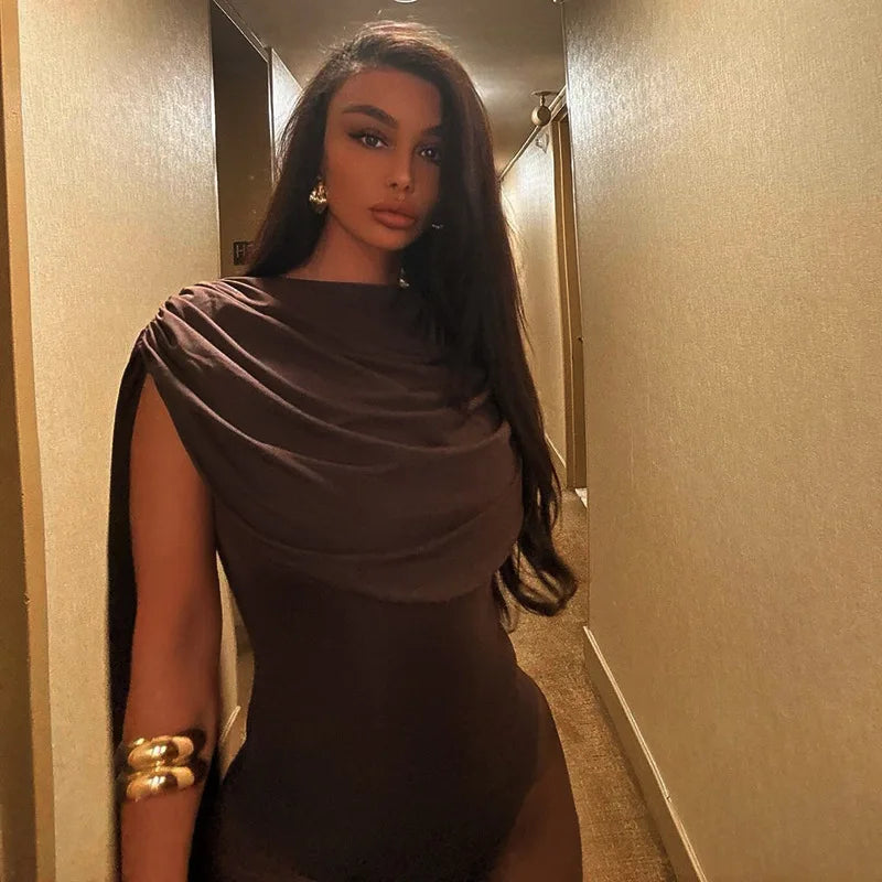 Joskaa Chic and Elegant Tassel Swing Collar Bodysuit Women Hipster Sexy One Piece Rompers 2025 Spring Midnight Party Club Tops