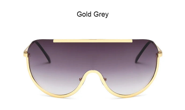 Metal Oversized Punk Sunglasses Women Semi Rimless Goggles Shield Lens Designer Big Shades Female Fashion Accessories