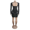 Women Sexy Sheer Mesh Rhinestone Decor Long Sleeve Skinny Party Dress