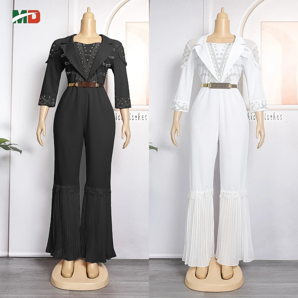 MD New African Women Long Jumpsuit 2023 Spring Summer Wedding Party Rompers Pants Set Dubai Turkey Ladies Dashiki Ankara Outfit