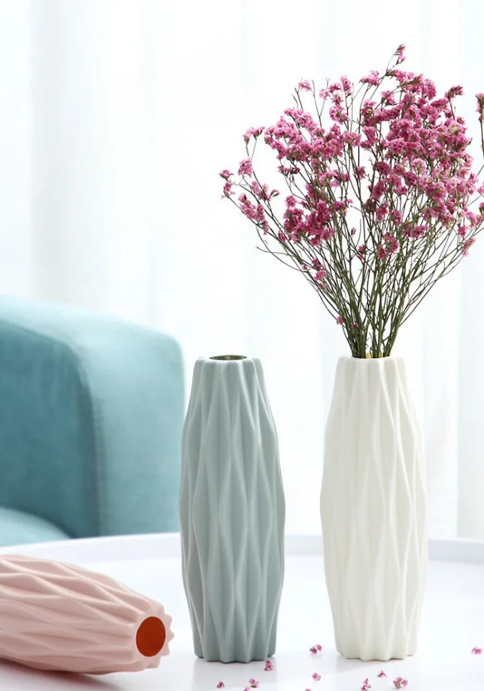 1Pc Diamond Plastic Vase Imitation Ceramic Flower Pot Thick And Durable Suitable For Living Room Bedroom Home Holiday Decoration
