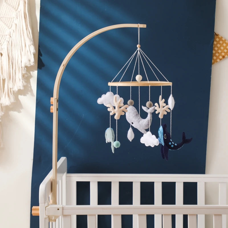 Baby Crib Mobile Bed Bell Rattle Toys Wooden Crochet Stars Pendant Bed Bell Toys Newborn Comfort Crib Bracket Hanging Toys Gifts