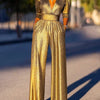 Bonboho Women's Solid Color Jumpsuit Deep V-neck Three-Quarter Sleeves High Waist Wide Leg Oe-piece Suit Summer Casual Jumpsuits