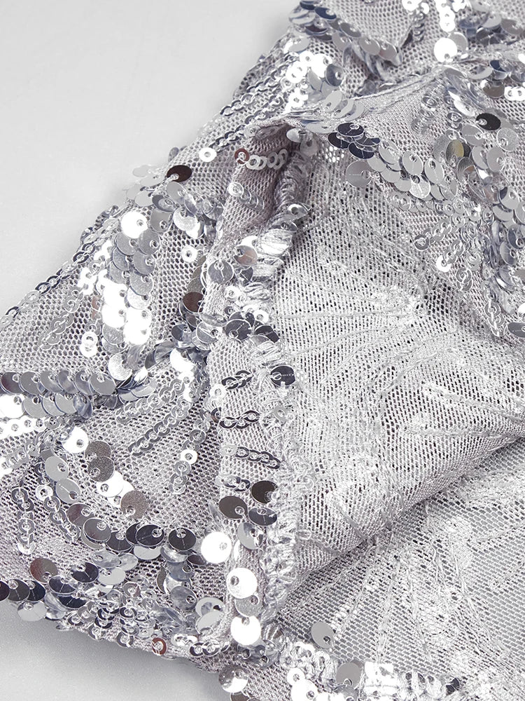 VC Sexy Deep V Plunge Neck Backless Sequins Mesh Sparkly Silver Maxi Long Dress Elegant Party Evening Outfits Vestido