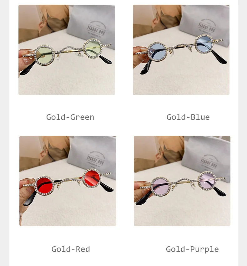 Fashion Diamond Round Sunglasses Women Luxury Rhinestone Shades UV400 Sun Glasses Female Punk Brand Designe Eyewear Men Eyeglass