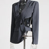 TWOTWINSTYLE Hollow Out Backless Slimming Blazers For Women Notched Collar Long Sleeve Spliced Button Irregular Blazer Female