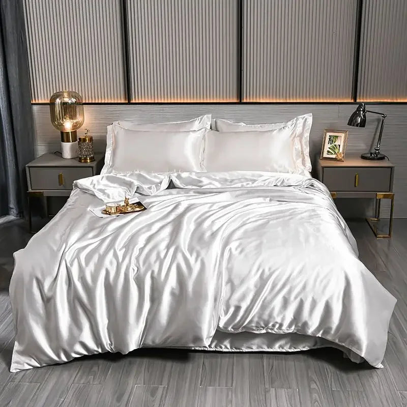 Luxury 100% Silk Bedding Set with Duvet Cover Set Double King Queen Size Bedding Cover Kit 4pcs Bed Cover Bed Linen Sets