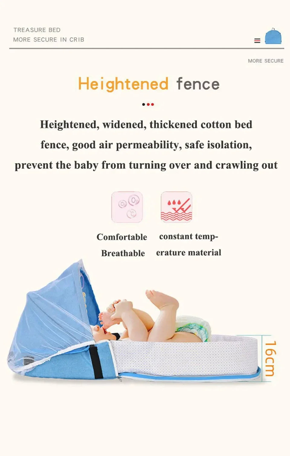 Baby Bed Folding Portable Baby Crib with Net and Awning Baby Nest Portable Baby Bed for Camping Infant Bed Bassinet for Baby