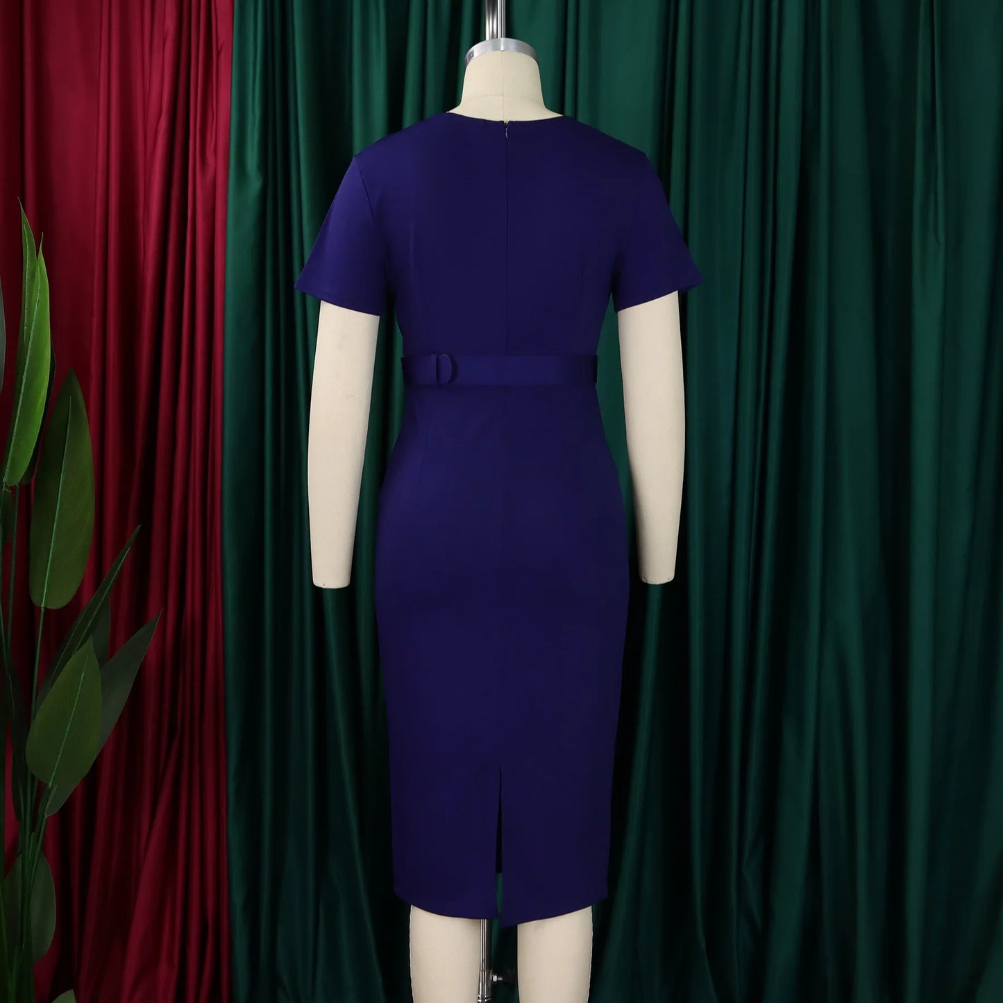2024 summer new short sleeve V-neck waist solid color Tunle pencil skirt dress