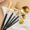 24Pcs Stainless Steel Dinnerware Set Black Gold Cutlery Spoon Fork Knife Western Cutleri Silverware Flatware Tableware Supplies