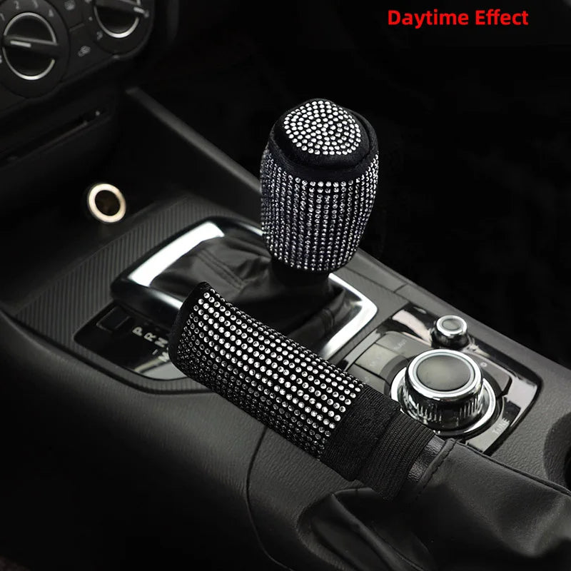 Car Supplies Flash Diamond Encrusted Plush Leather Cloth Art Breathable Handbrake Set File Handle Set GM Interior Supplies