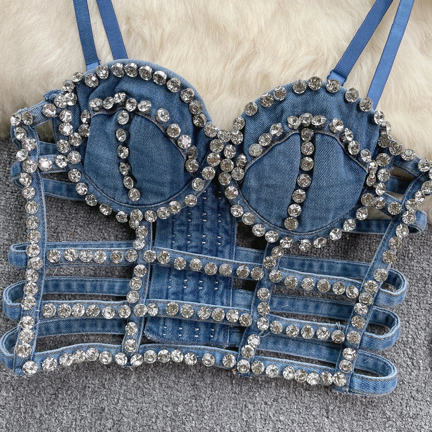 Streetwear Diamonds Denim Vest Female Bra Sleeveless Backless Sexy Summer Tank Tops For Women Camisole y2k Crop Top 2025