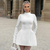 BKQU Elegant Solid Backless Mini Dress Women High Waist Fashion Long Sleeve Slim A-line Dresses 2024 Autumn Party Evening Dress